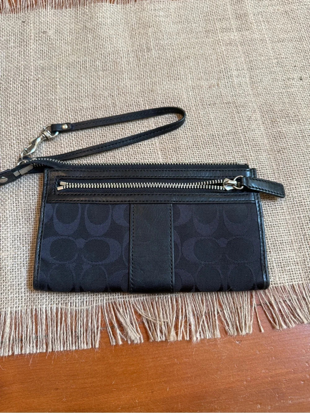 Coach Black Signature Logo Wristlet with Strap